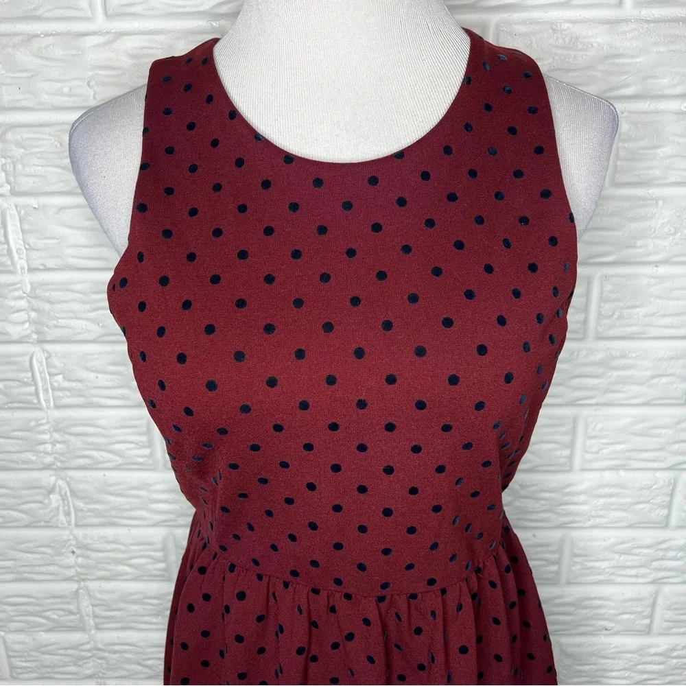 J CREW Fit Flare Sleeveless Dress Velvet Polka Dot Ponte Red Size M
